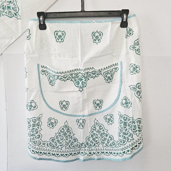 VTG Cotton Kitchen Apron & Bandana Set Blue Green Teal Swirled Design Pattern. - Picture 14 of 16